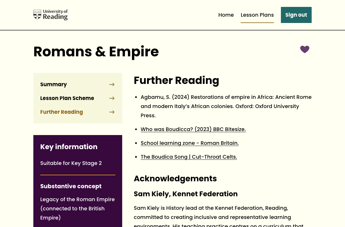 Further Reading for the lesson plan