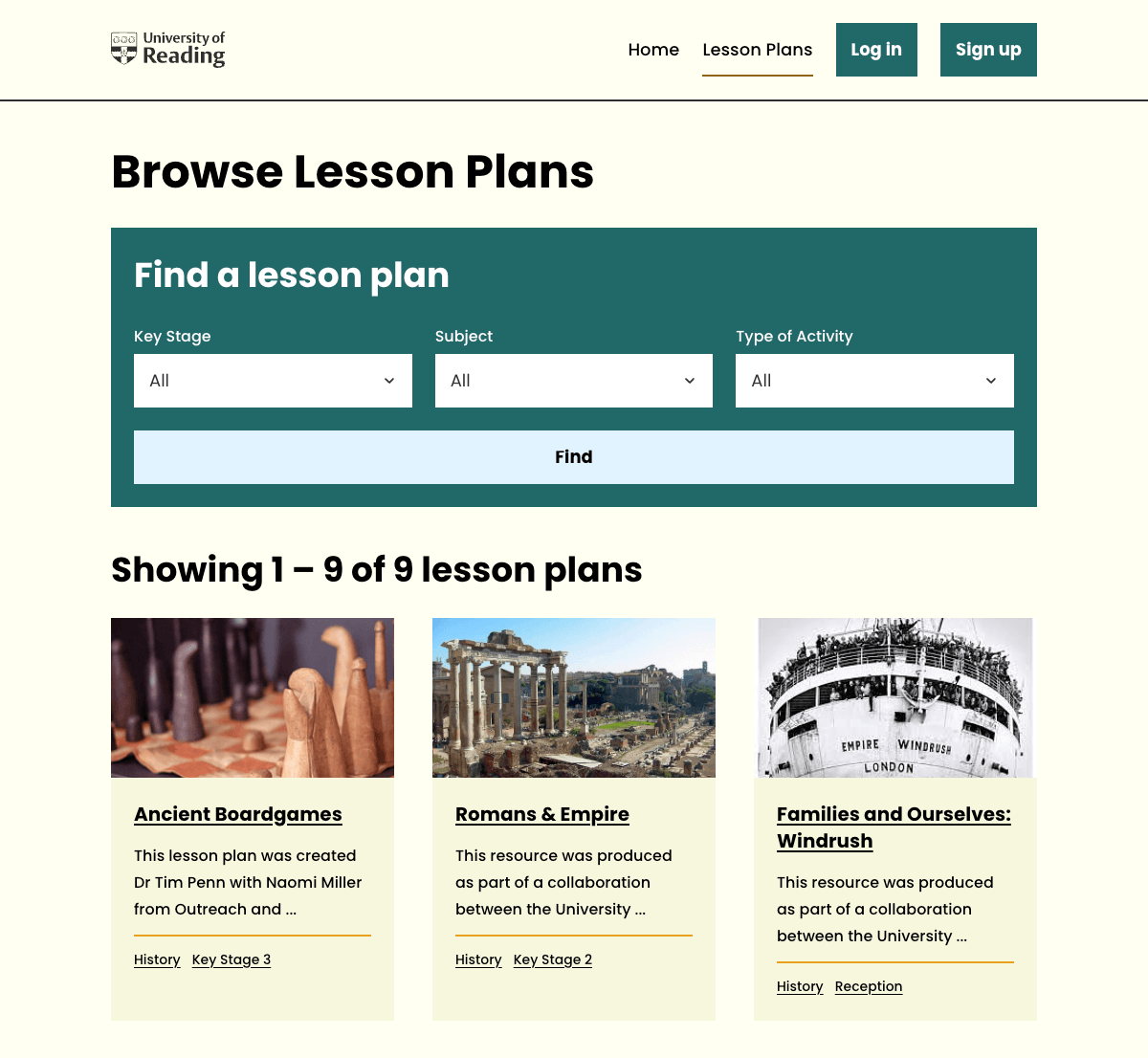 Lesson plan index page