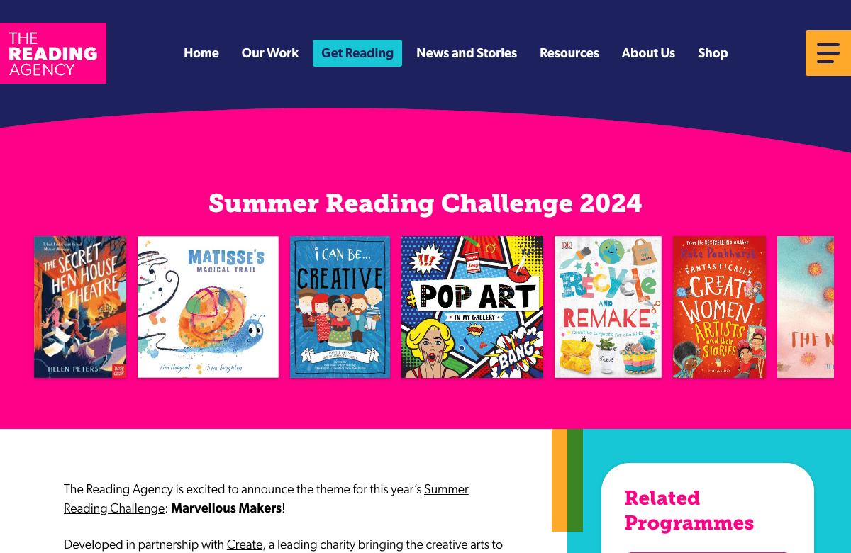 Example 1 of The Reading Agency website