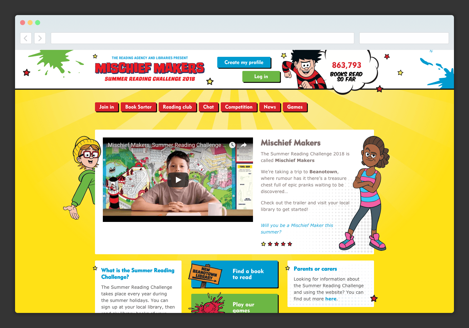 Example 1 of Summer Reading Challenge 2018 website