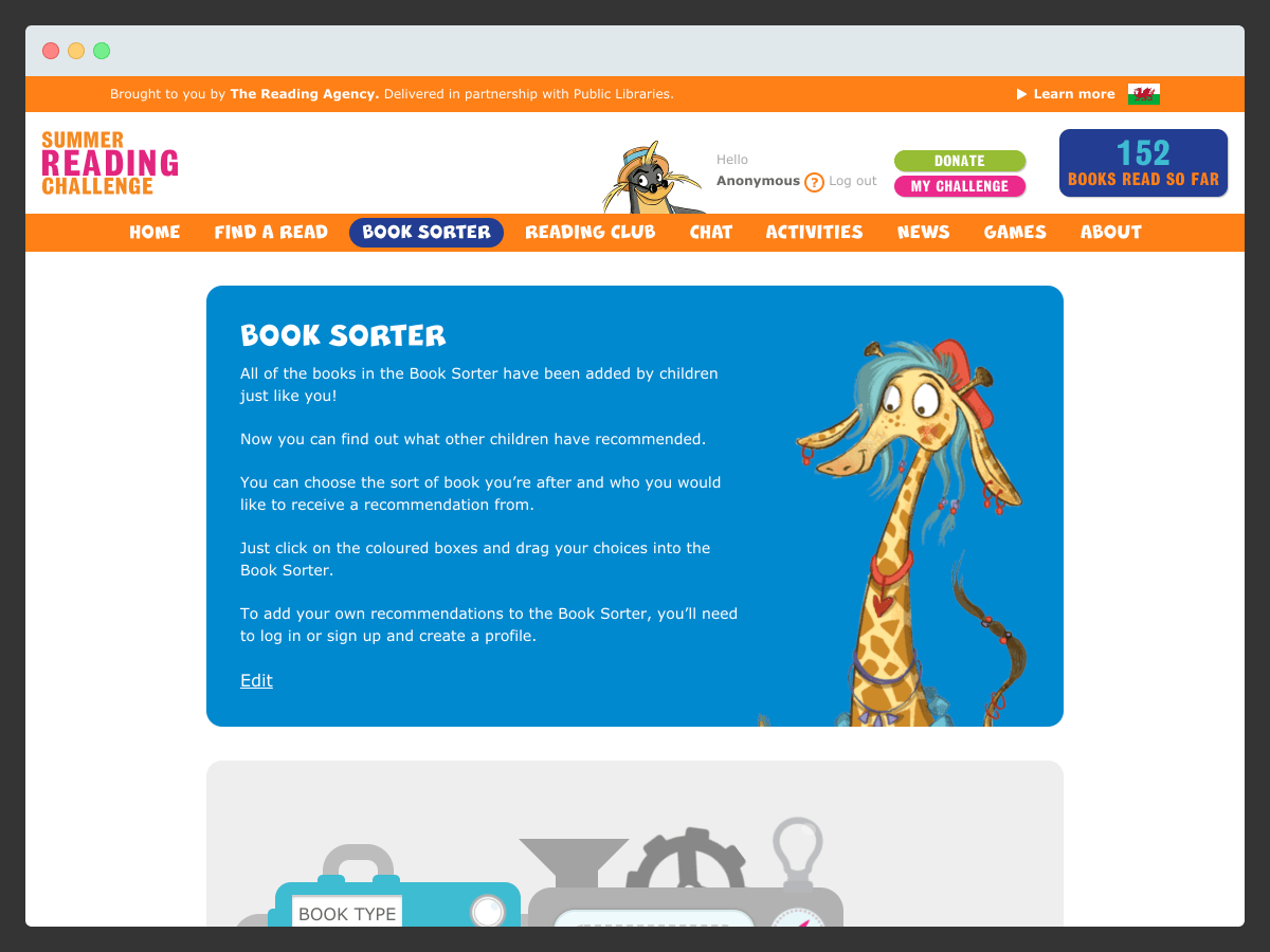 Example 1 of Summer Reading Challenge 2020 website