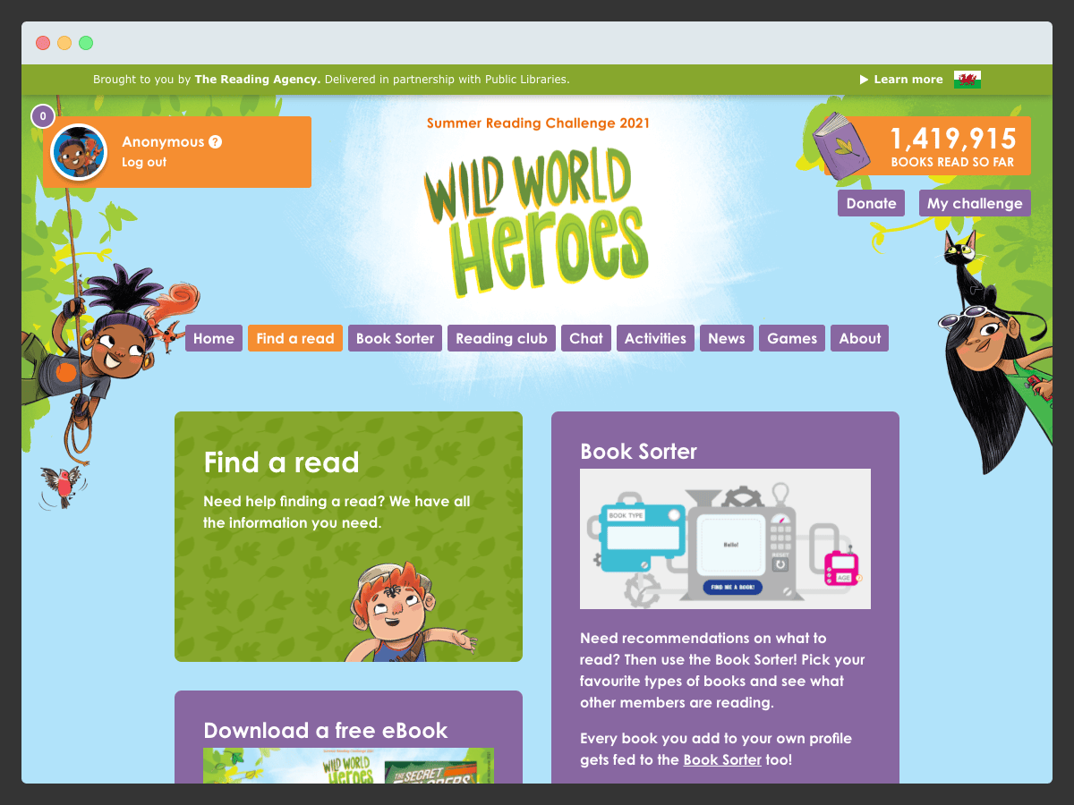 Example 3 of Summer Reading Challenge 2021 website