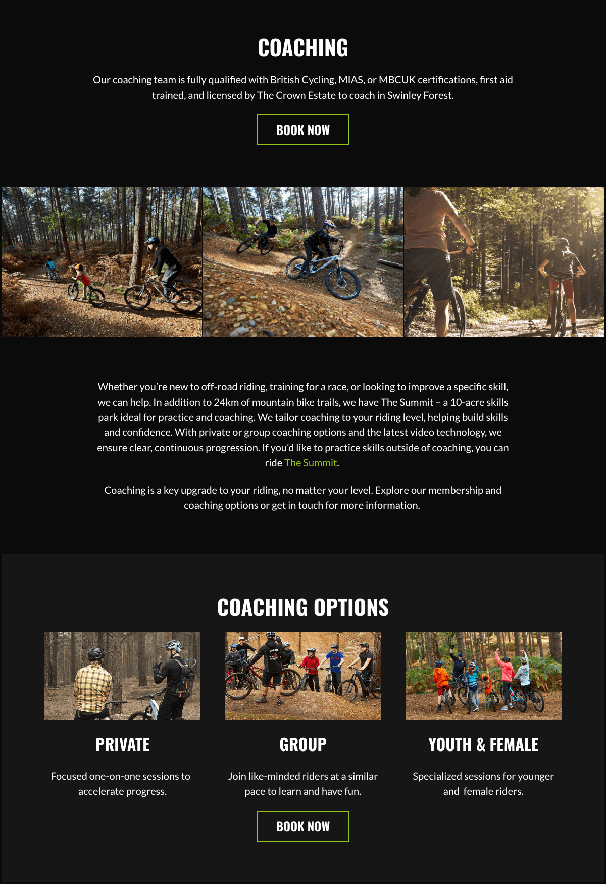 Example 2 of Swinley Bike Hub website