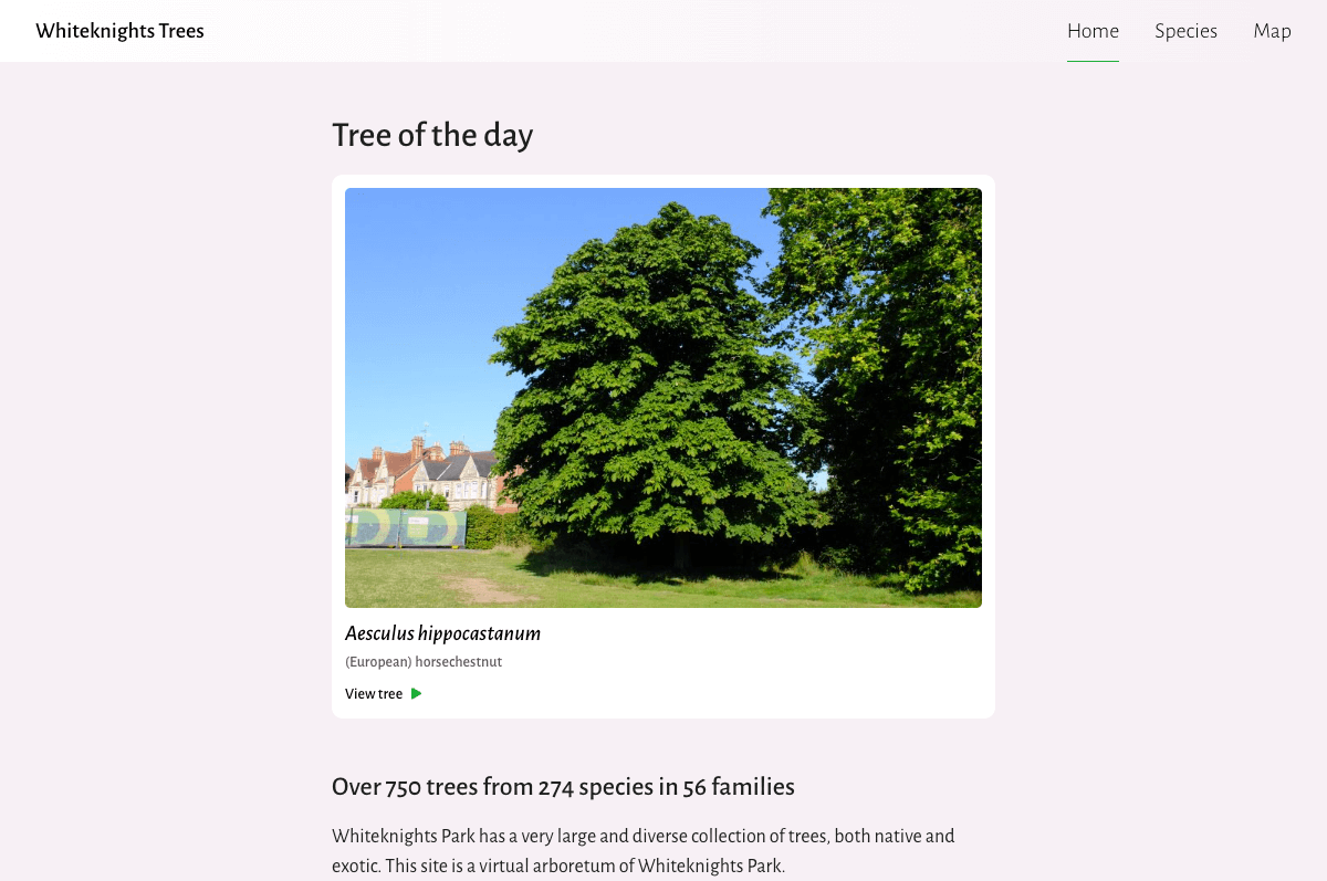 Whiteknights Trees website