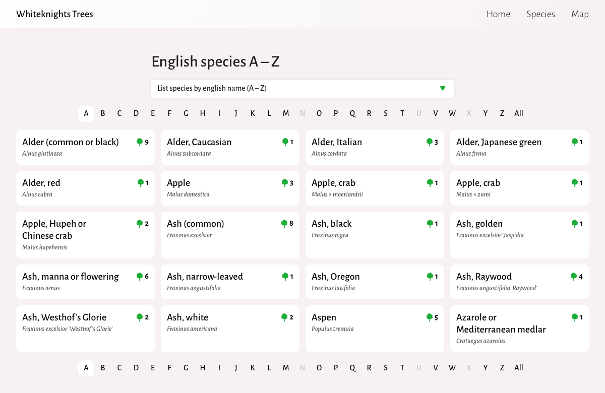 Example 1 of the new Whiteknights Trees website