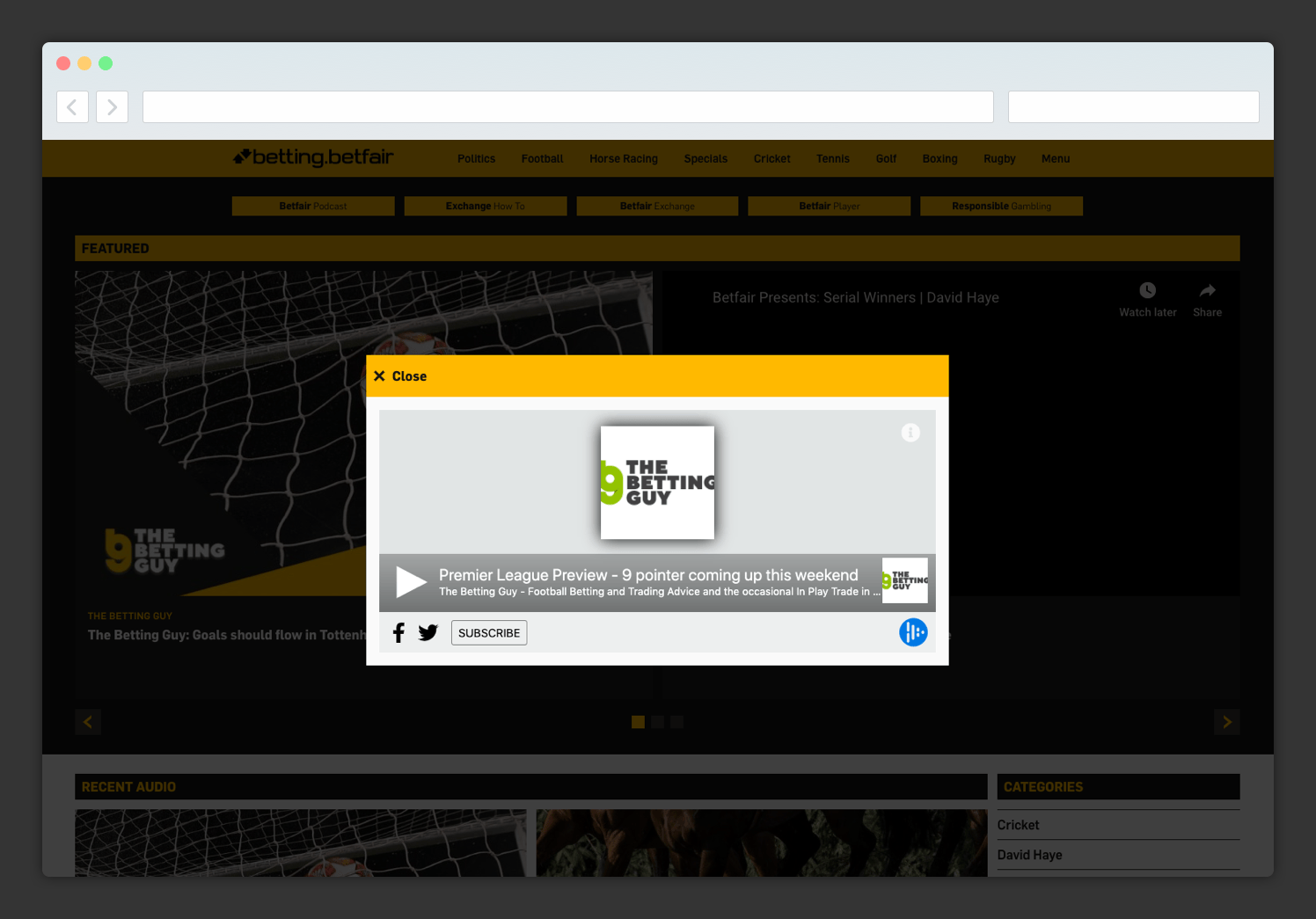 Betfair Desktop View